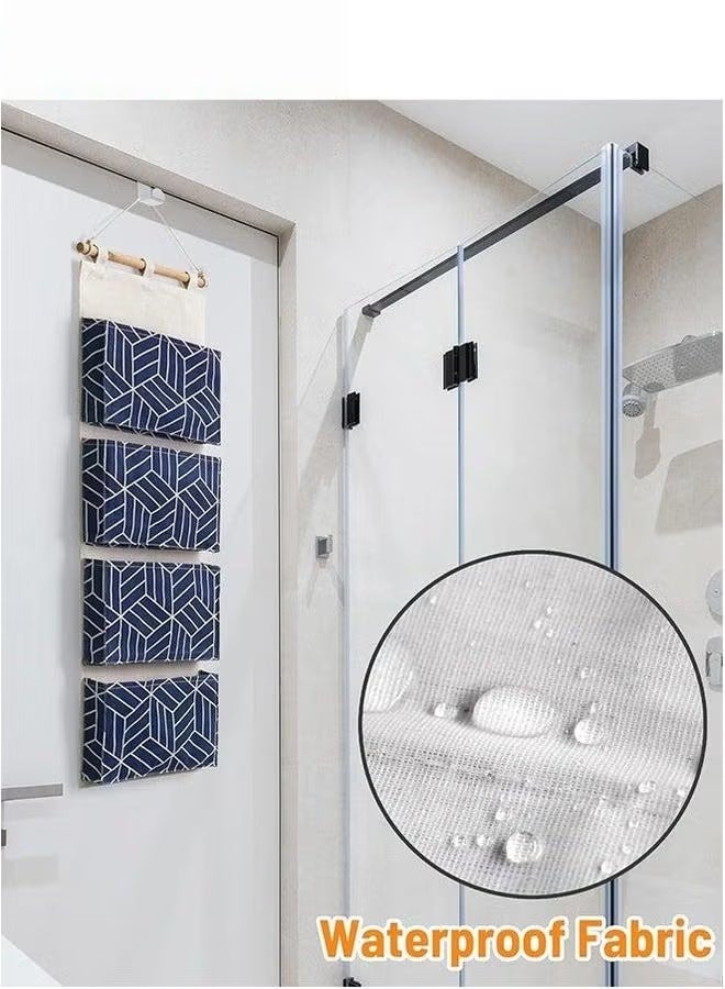 EETU Over Door Hanging Storage Bags,Wall Mount Closet Organizer,4 Big Pockets Linen Cotton Fabric Shelves,Multi-Functional Organizer For Living Room Bedroom Bathroom File Magazine,Navy 80x30cm - Image 4